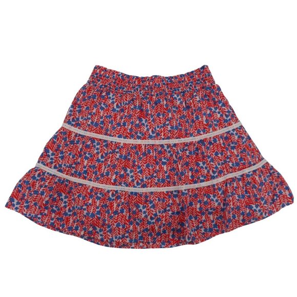 J Crew Women Small Red White Blue Floral Flower Stretch Skirt Lined USA American - Picture 1 of 10